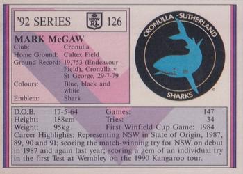 1992 Regina NSW Rugby League #126 Mark McGaw Back